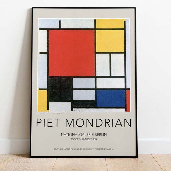 Piet Mondrian Exhibition Poster, Composition with Large Red Plane, Yellow, Black, Gray and Blue, Downloadable Art Print, Instant Download