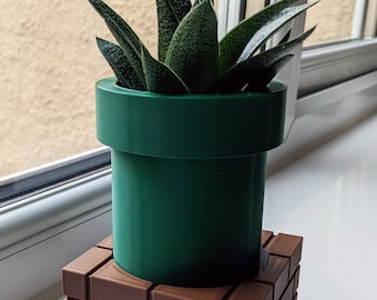 Mario Inspired 3D Printed Planter, Warp Pipe Planter Pot and Drip Tray, Good For Aqua Air Plants Or Cactus