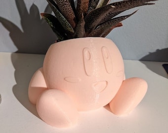 Nintendo All Stars Kirby Inspired 3D Printed Planter, Kirby Planter Pot, Good For Aqua Air Plants Or Cactus Active
