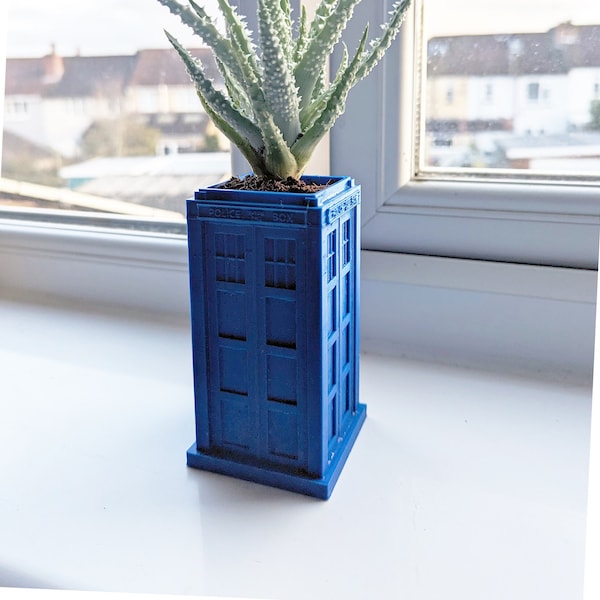 Doctor Who Inspired 3D Printed Planter, Tardis T.A.R.D.I.S Style Plant Pot, Good For Aqua Air Plants Or Cactus