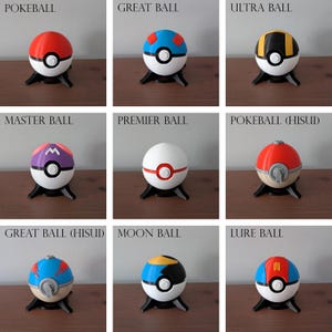 3D gedruckte Pokeball-Kollektion entworfen von N3D und Customs, ideal für Cosplay, Display, Sammler * Kommt mit freiem Ständer *