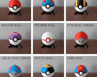 3D-geprinte Pokeball Collection Customs, geweldig voor cosplay, display, verzamelaars *Wordt geleverd met gratis standaard*