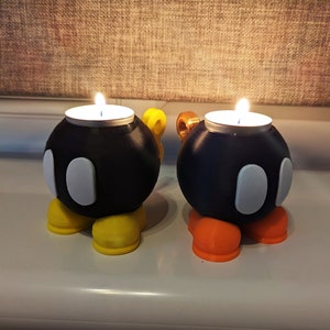 Super Mario Inspired 3D Printed Mushroom Kingdom Bob-omb Bobomb Candle Tealight Tea light Holder , Great for Home Decor