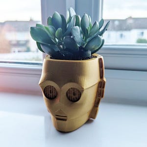 Starwars Star Wars Inspired 3D Printed Planter, Droid C3PO C3-PO Planter Pot, Good For Aqua Air Plants Or Cactus