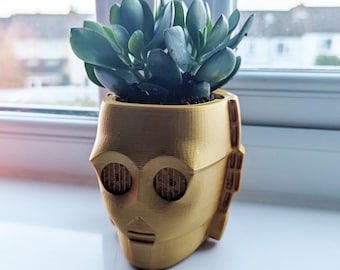 Starwars Star Wars Inspired 3D Printed Planter, Droid C3PO C3-PO Planter Pot, Good For Aqua Air Plants Or Cactus