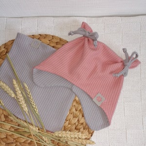 Garnelchen Mütze Beanie Wintermütze Wendemütze Wendebeanie Loop Loopschal Wendeloop Wendeloopschal Schlauchschal Schal altrosa grau rosa