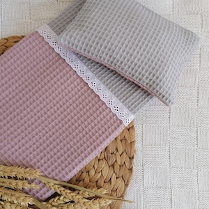 Doll bedding Bedding for dolls Doll bed Doll cradle Blanket waffle pique old pink taupe beige sand white grey mint