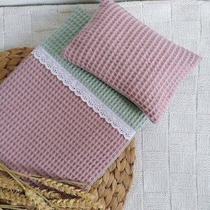 Doll bedding Bedding for dolls Doll bed Doll cradle Blanket waffle pique old pink taupe beige pink white grey mint