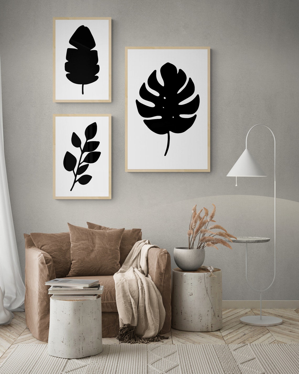 Set of 3 Prints Foliage Wall Art Leaf Wall Art Black and Etsy