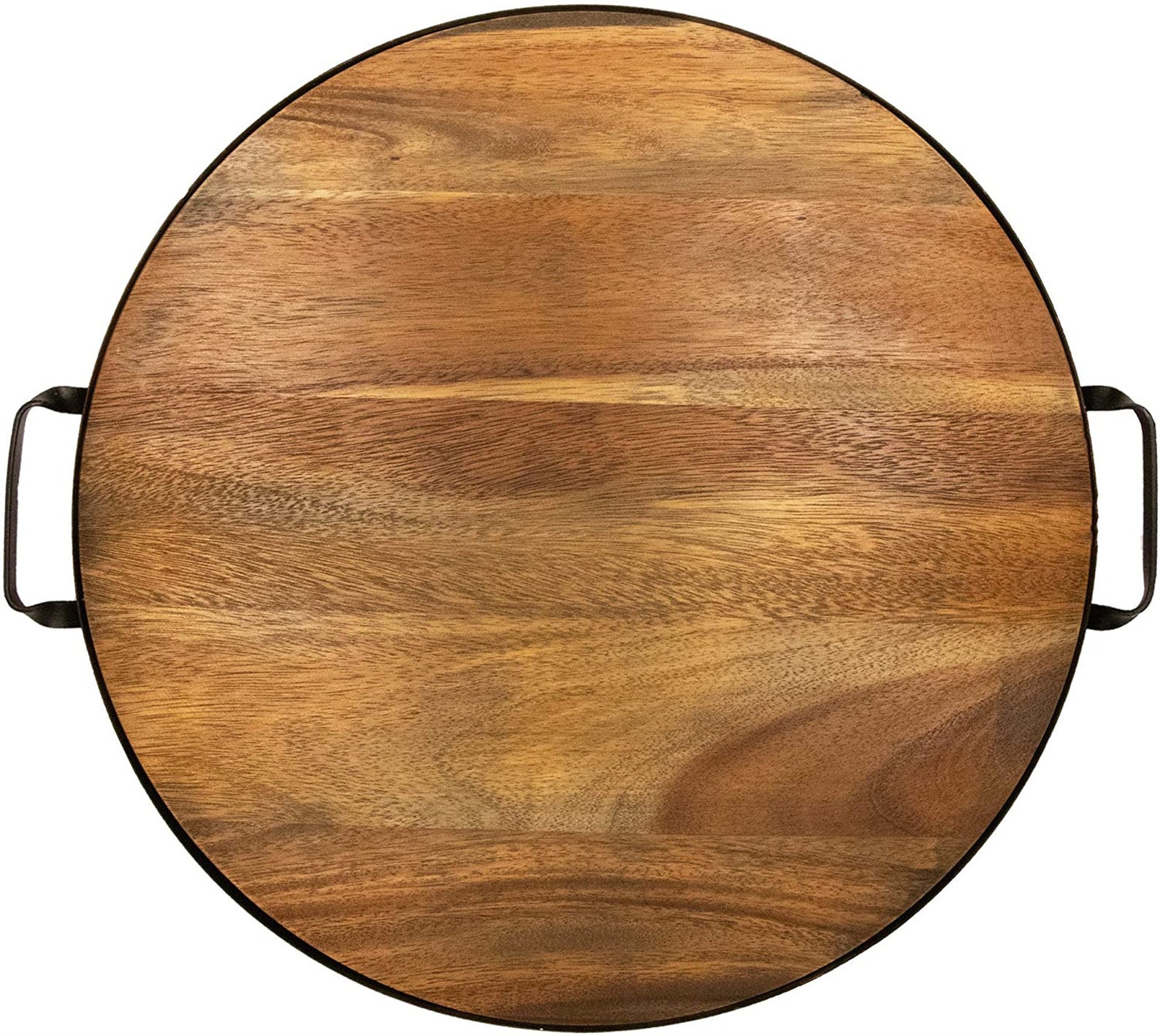 18 Inch Round Serving Tray Solid Wood with Metal Band and Etsy