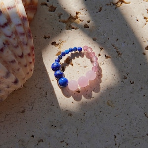 FeriaStudio | Handmade two-tone gemstone ring &quot;Duo&quot; - blue, rose-pink, faceted, rose quartz, tourmaline, lapis lazuli, filigree