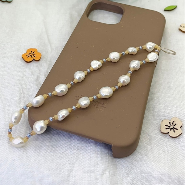 Feria Studio | Mobile phone chain with freshwater pearls - phone charm, mobile phone pendant, mobile phone strap, colorful beads, handmade, Valentine's Day