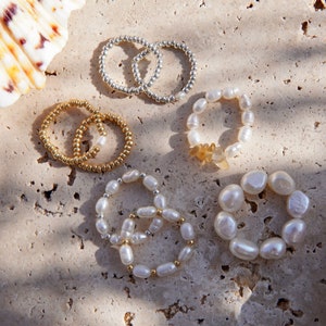 FeriaStudio| Handmade pearl rings “Lucero” made of freshwater pearls - mother-of-pearl, white, Miyuki pearls, silver, gold, minimalist, rice pearls