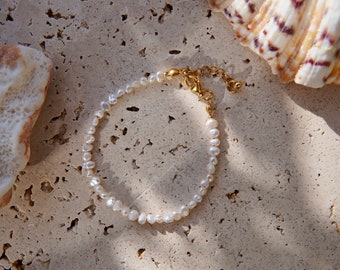 FeriaStudio | Bracciale di perle d'acqua dolce fatto a mano "fortuna" - perle pepite, perle keshi, irregolari, placcate oro di alta qualità o argento sterling 925
