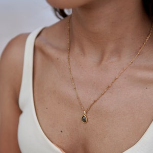FeriaEstudio | Collar de piedras preciosas de labradorita chapado en oro de 18k, cadena de oro, colgante de alta calidad, boho, regalo novia, San Valentín