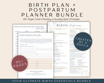 Birth Plan Template and Postpartum Planner Printable Bundle, Birth Essentials Bundle, Expecting Mom Kit, New Mom Planner