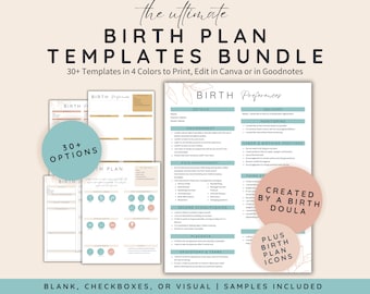 Birth Plan Editable Bundle, Labor and Delivery Plan, Printable Birthing Plan, Birth Planner, Birth Plan Checklist, Canva Birth Plan Template