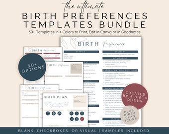 Birth Preferences Template Editable Bundle, Labor and Delivery Preferences, Digital Birth Plan, Printable Birth Plan, Detailed Birth Guide
