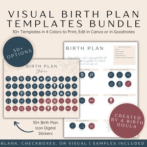 Visual Birth Plan Template, Editable Birth Plan Checklist, GoodNotes Visual Birth Plan, Edit in Canva Template, Natural Birth Preferences