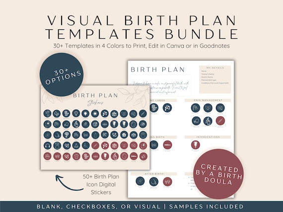 Visual Birth Plan Template, Editable Birth Plan Checklist, GoodNotes Visual Birth Plan, Edit in Canva Template, Natural Birth Preferences