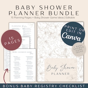 Baby Shower Planner Bundle, Canva Editable Checklist & Game Ideas (Digital Download