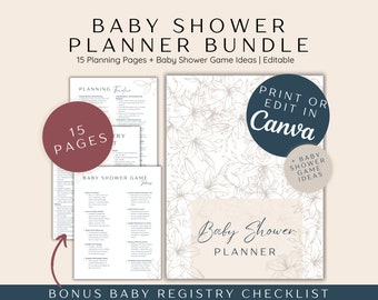 Baby Shower Planner Bundle, Canva Editable Checklist & Game Ideas (Digital Download
