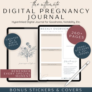 Digital Pregnancy Journal, Hyperlinked Pregnancy Journal, Goodnotes Pregnancy Journal for First Time Mom, Digital Pregnancy Diary