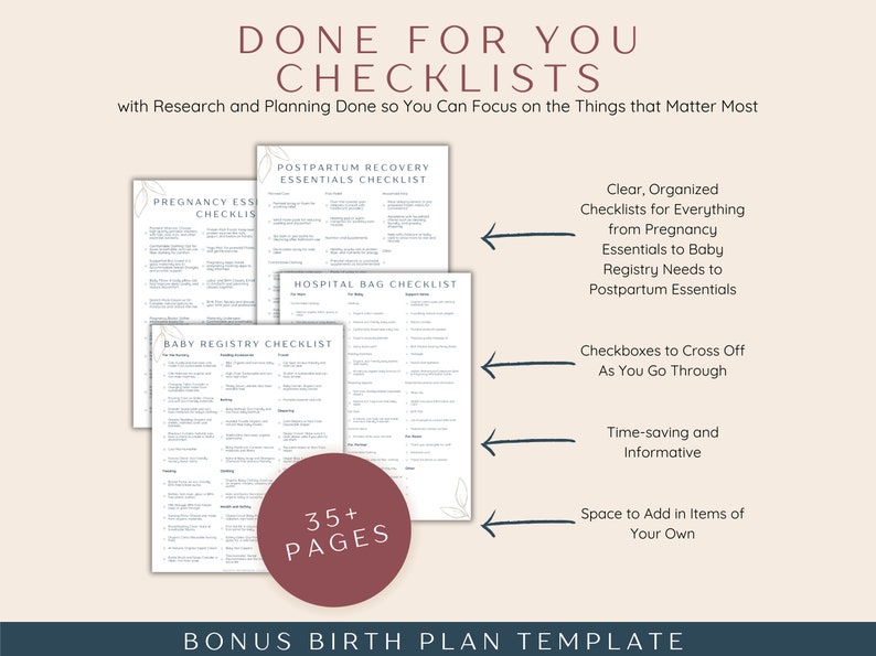 Pregnancy Checklist Bundle, Printable Pregnancy Planner To Do Lists Templates, First Time Mom and Baby Checklists, Expecting Mom Gift image 2