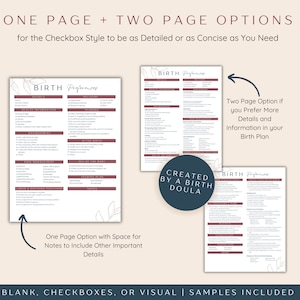 One page birth plan or two page birth plan options to suit your birthing needs and achieve your perfect birth.