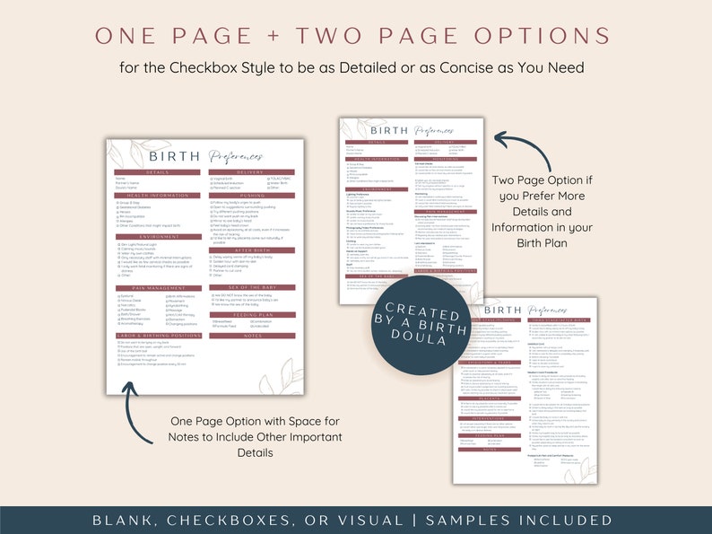 One page birth plan or two page birth plan options to suit your birthing needs and achieve your perfect birth.