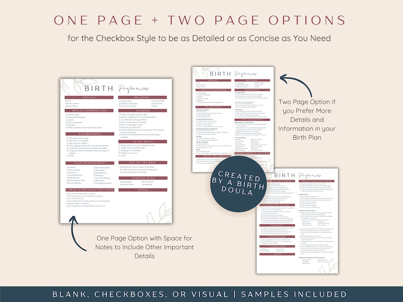 One page birth plan or two page birth plan options to suit your birthing needs and achieve your perfect birth.