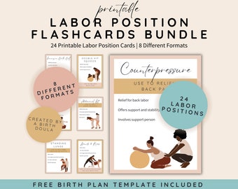 Labor Position Flashcards Bundle, Printable Birth Position Cards, Labor and Delivery Positions, Natural Birth Comfort Measures