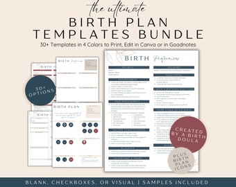 Birth Plan Template Editable Bundle, Visual Birth Plan, Labor and Delivery Plan, Natural Birthing Plan, Birth Planner, Birth Plan Checklist