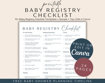 Baby Registry Checklist Printable, Editable Canva Templates (PDF)