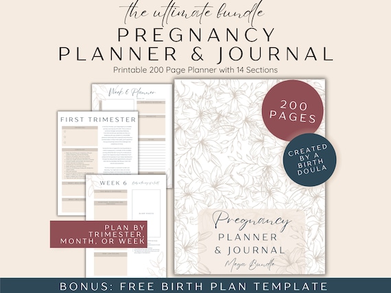 Pregnancy Journal Planner Printable Bundle, Pregnancy Journal First Time Mom Gift, Printable Planner for Expecting Mom, Baby Journal