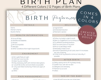 Birth Plan, Printable Birth Plan Template, Natural Birth Plan, Birthing Plan, Birth Preferences, Labor and Delivery Preferences, Labor Plan