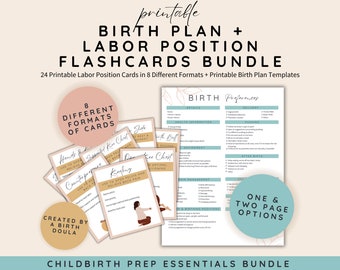Birth Plan + Labor Position Flashcards Bundle, Printable Birth Position Cards, Labor and Delivery Comfort Measures, Childbirth Prep Bundle,