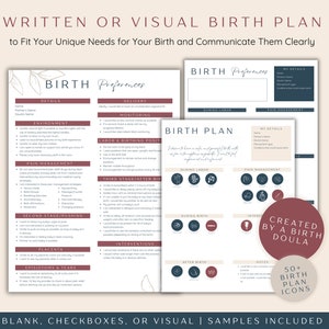 Choose from different format of birth plans and birth preferences. Can have a visual birth plan or a written birthing plan.