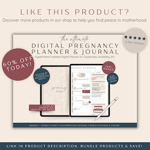 If you like this listing, check out the Digital Pregnancy Planner and Journal in my shop. It is fully hyperlinked to use in Goodnotes, Notability, etc. The perfect Pregnancy Planner and Journal with everything you need for pregnancy!