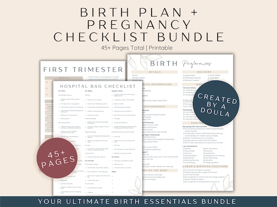 Birth Plan Templates & Pregnancy Checklist Bundle, First Time Mom Pregnancy To Do Lists Templates, New Baby Checklists
