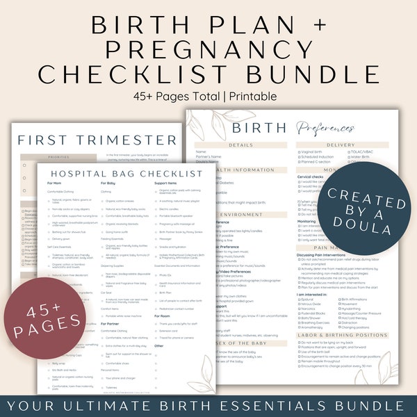 Geburtsplanvorlagen & Schwangerschafts-Checklisten-Bundle, zum ersten Mal Mutter Schwangerschaft To-Do-Listen-Vorlagen, neue Baby-Checklisten, in Canva bearbeiten