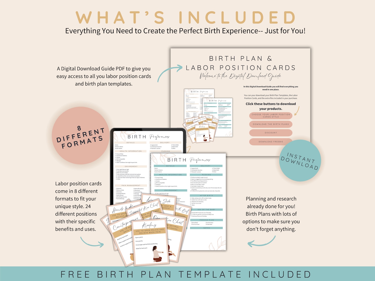 Labor Position Flashcards Bundle, Printable Birth Position Cards, Labor ...
