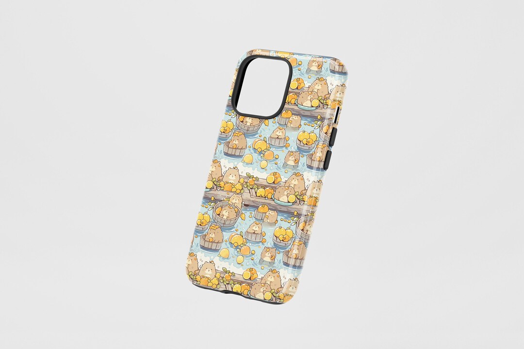 Capybara Yuzu Bath Tough Phone Cases for iPhone 14, Pro, Plus, Pro