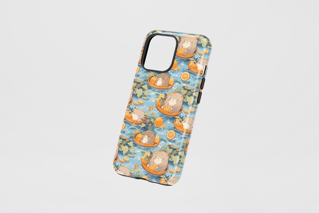 Happy Summer Phone Case With Cute Capybara Bathing Orange Yuzu