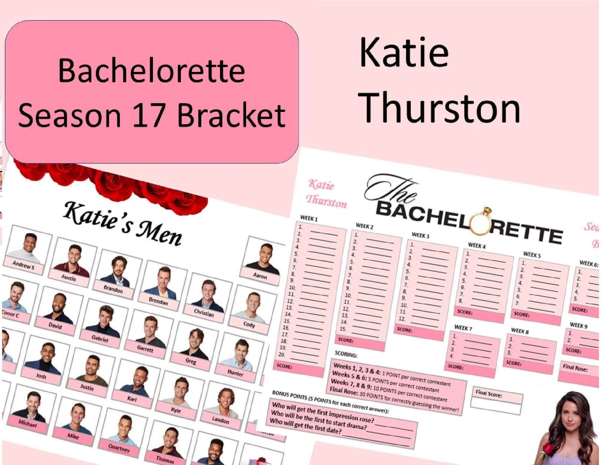 Bachelorette Katie Thurston Season 17 Bracket Digital Download