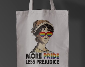 LGBTQA+ pride tote bag, more LGBT+ pride less prejudice cotton reusable bag, LGBTQ+ tote bag, lgbt pride apparel gift, graphic shoulder bag