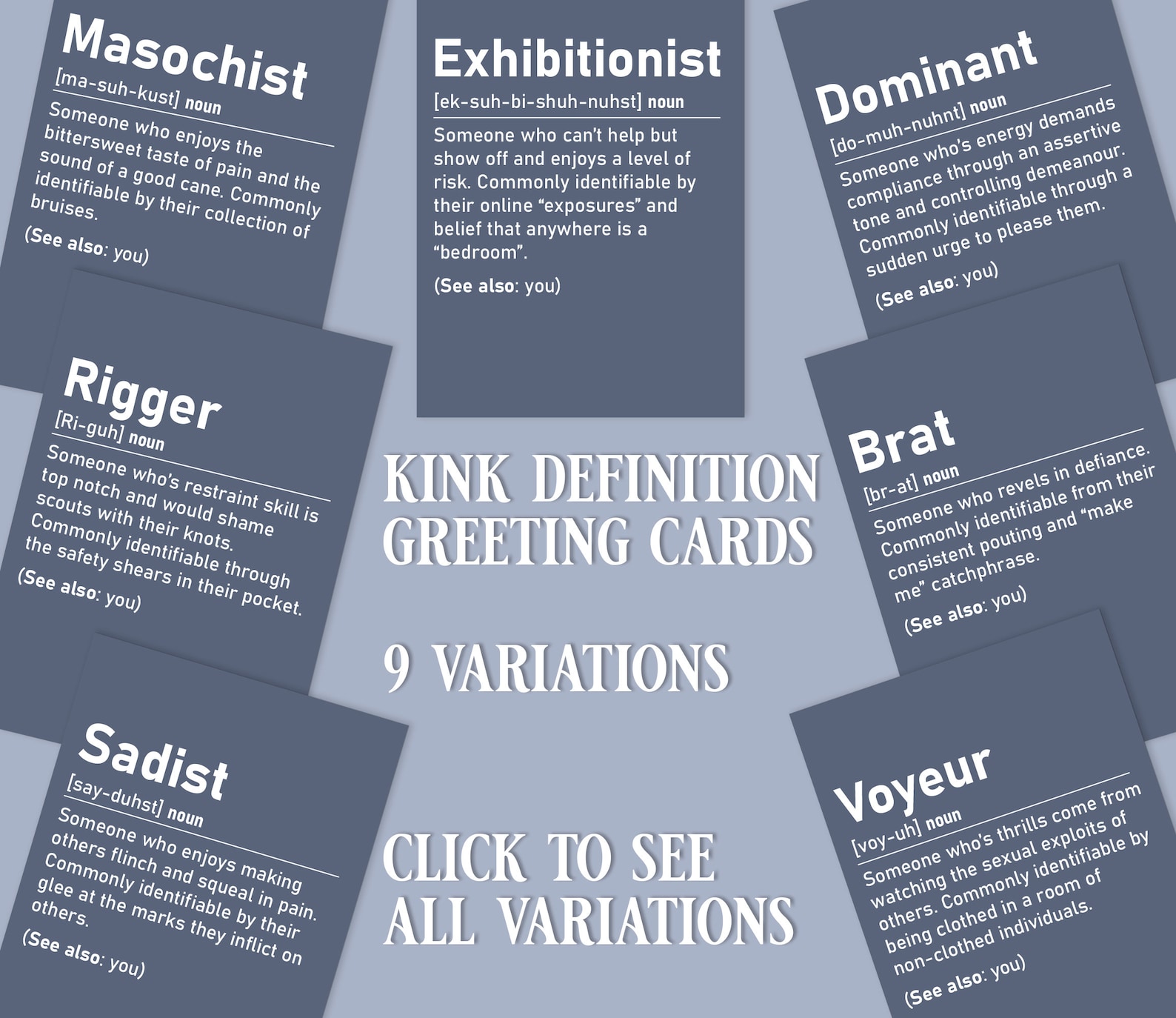 Kinky BDSM Funny Card Definition Kink Cards Fetish Cards Sadist