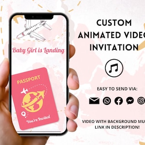Paspoort babyshower uitnodiging, avontuur thema babyshower uitnodiging, avontuur babymeisje douche video-uitnodiging, reizen babyshower