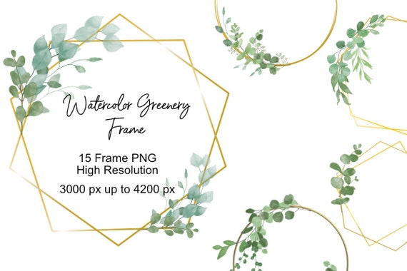 Gold Eucalyptus Frame Watercolor Greenery Frames Clipart Green | Etsy