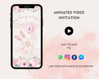 Pink Bunny Birthday Video Invitation: Girls Party (Digital Download)